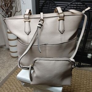 LARGE FAUX LEATHER TOTE WITH MATCHING CROSSBODY, PINK